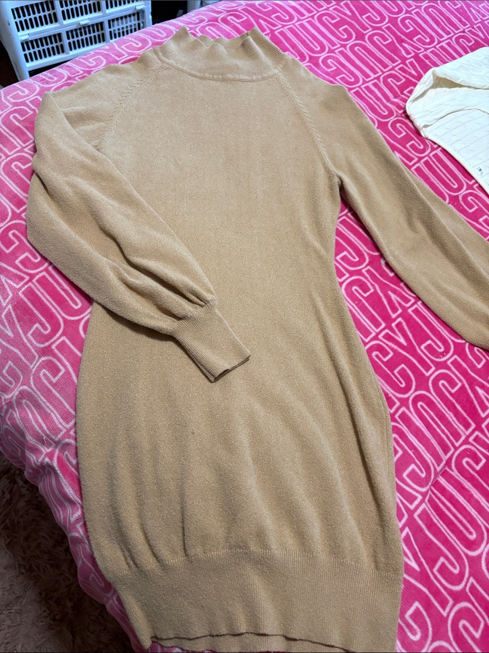 Long Sleeve Mock Neck Knit Dress in Camel